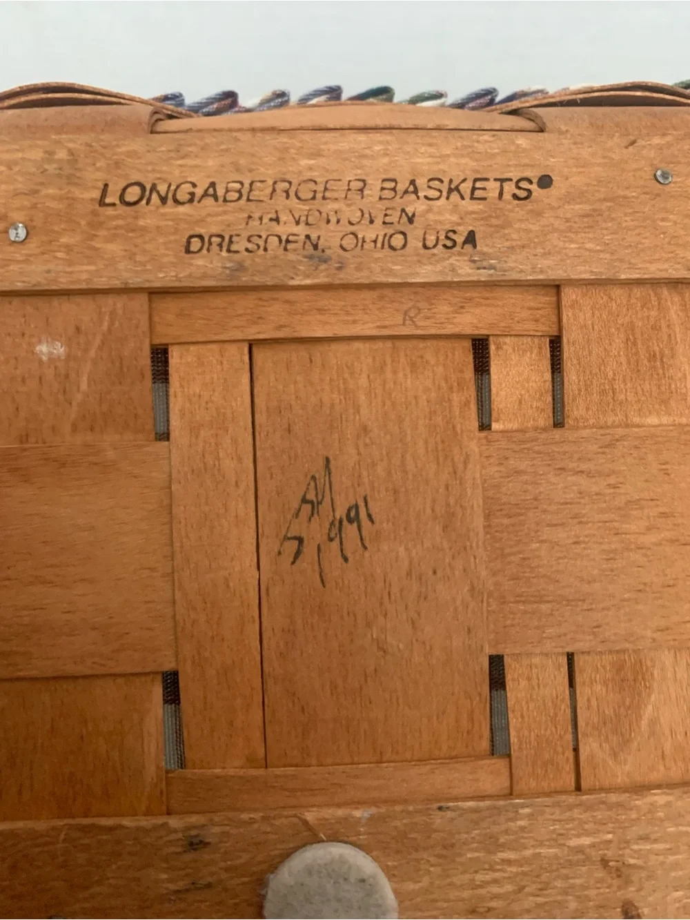 Vintage Longaberger Basket Plaid Stationary Handle Plastic Protector Liner 1991